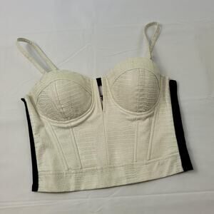 Ivory Textured Faux Leather Corset G by Guess size Medium